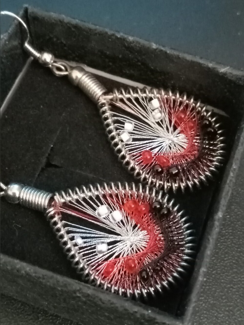 Teardrop Earrings with Red Accent Beads